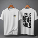Camiseta Oversized – “Jesus Never Fails” (4 Cores Disponíveis)